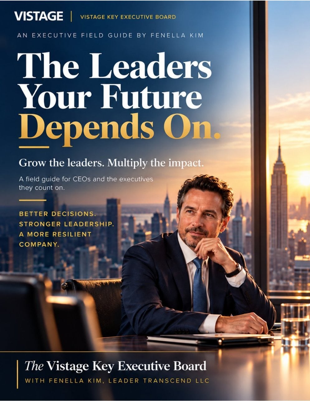 Cover of The Leaders Your Future Depends On, a Vistage Key Executive Board field guide by Fenella Kim